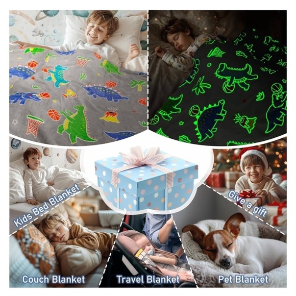 NWT glow in the dark dinosaur 🦕 premium flannel throw blanket - Picture 4 of 5